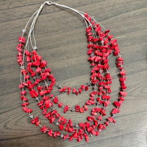 Red Corals Multi-Strand Beaded Statement Necklace - Women Jewelry